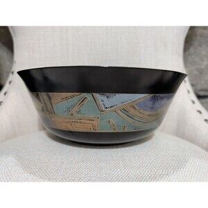 Vintage 90s Arcoroc France Santos Black Glass Large Serving Bowl 9"x4" Tampico